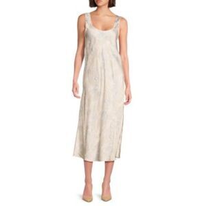 VINCE Ivory Gray Marble Print Lightweight Sleeveless Midi Slip Dress Size Large